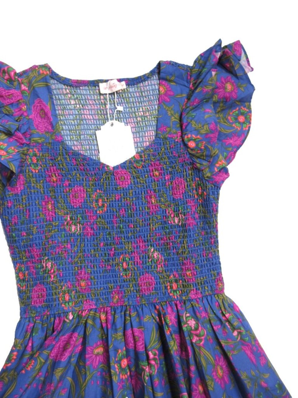 NWT Ivy City Co. Hattie Midi in Blue Multi Floral Smocked Cotton Dress S - Picture 5 of 9